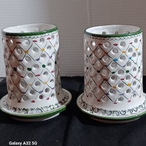 2-RC & Cal Da Juncal Porto de Mos Holiday Pottery Candle Holder - Portugal 6.5"